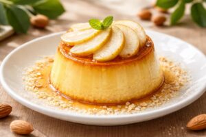 découvrez la recette gourmande du flan aux poires et poudre d'amandes, un dessert délicat et savoureux qui séduira tous les amateurs de douceurs fruitées.