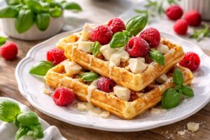 découvrez la meilleure recette de gaufres au chocolat blanc, framboises et basilic pour un délice gourmand qui émerveillera vos papilles.