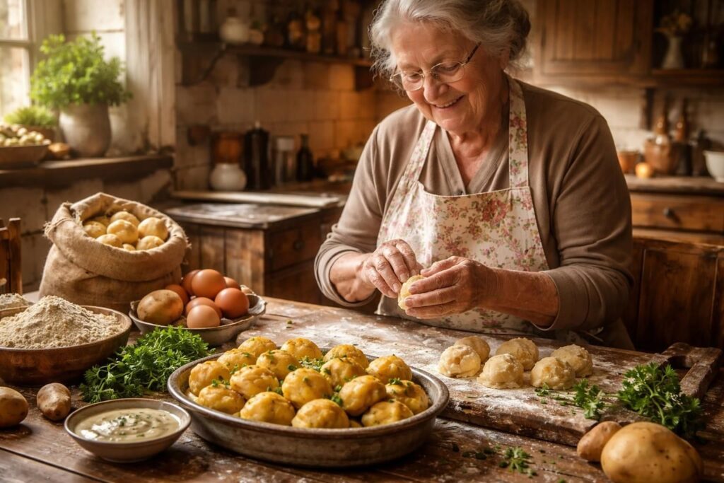 découvrez l'art de la cuisine traditionnelle grâce aux délicieuses boulettes de pomme de terre de grand-mère, une recette authentique qui fait la joie des repas en famille.