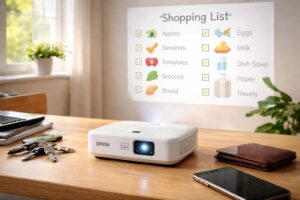 découvrez notre mini vidéoprojecteur epson idéal pour projeter votre check-list de courses avant de partir. praticité et gain de temps garantis pour une organisation optimale.