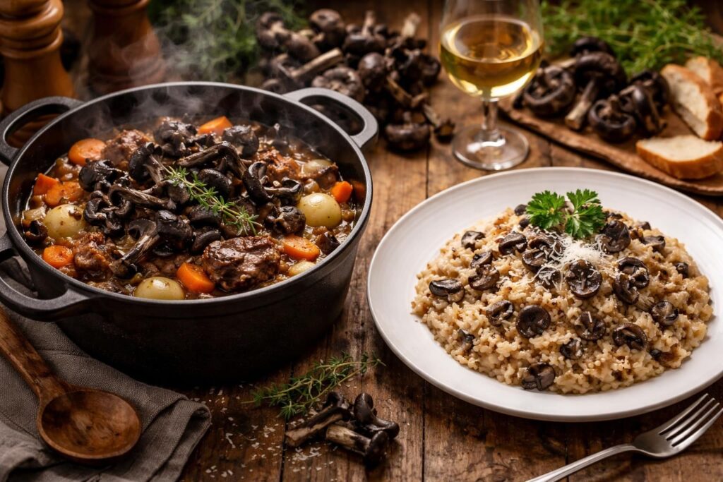 découvrez des recettes savoureuses à base de trompettes de la mort, entre potée réconfortante et risotto gourmand. quelle sera votre préférée pour sublimer ce champignon d'exception ?