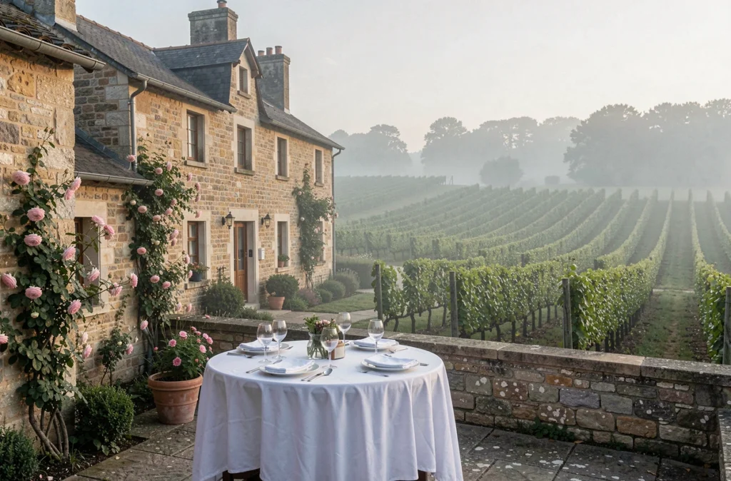 Terrasse du Domaine de Rymska à Saint-Jean-de-Trézy avec vue sur les vignes de la Côte Chalonnaise