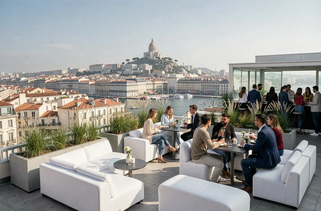 Rooftop Ciel à Marseille avec vue panoramique sur la ville, Notre-Dame de la Garde et le Vieux-Port