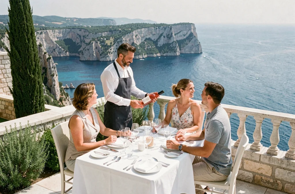 Terrasse de La Villa Madie à Cassis avec vue panoramique sur les calanques et le littoral méditerranéen